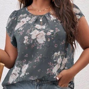 SHEIN Curve Women's Plus size grey floral blouse, Size 18, 3X